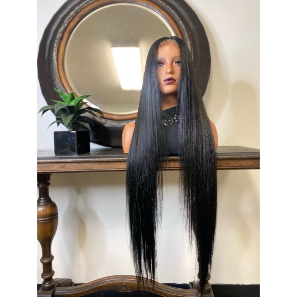 REMI| LONG 40” BLACK DEEP T PART STRAIGHT LACE FRONT WIG